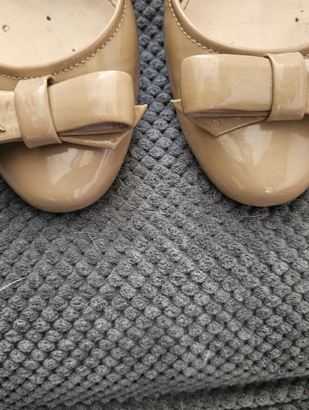 Authentic PRADA Patent Bow Ballet Flats in Nude